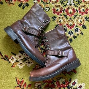 Women's Brown Leather Combat Boots